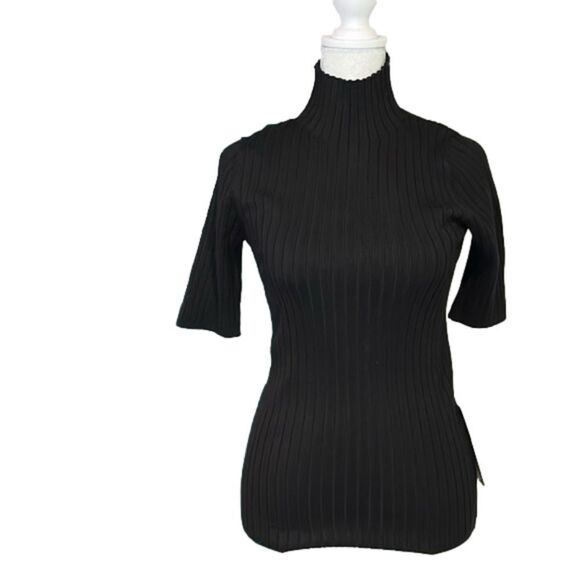 525 NWT mock turtleneck black ribbed top w/ a ton of stretch classic - S - Picture 1 of 11